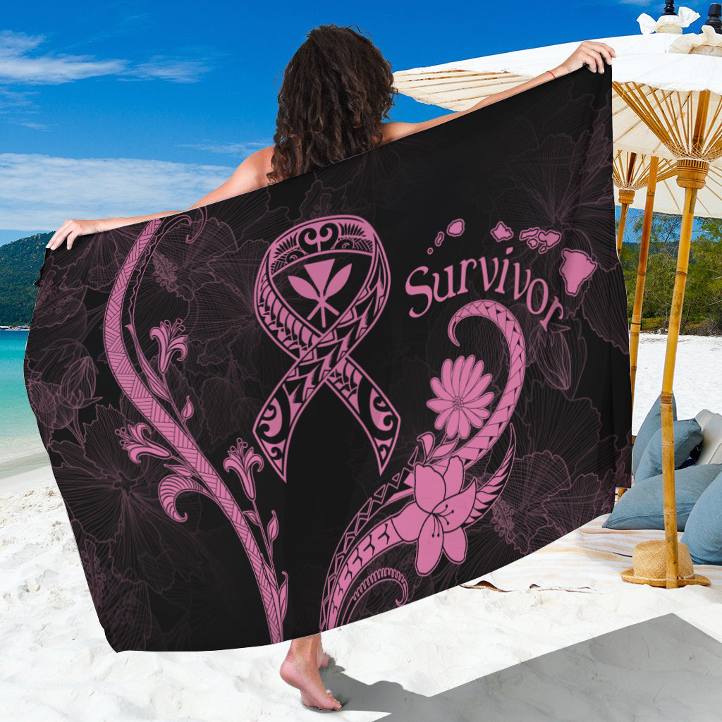 Black sarong with pink ribbon and hibiscus floral print, wide wrap fabric