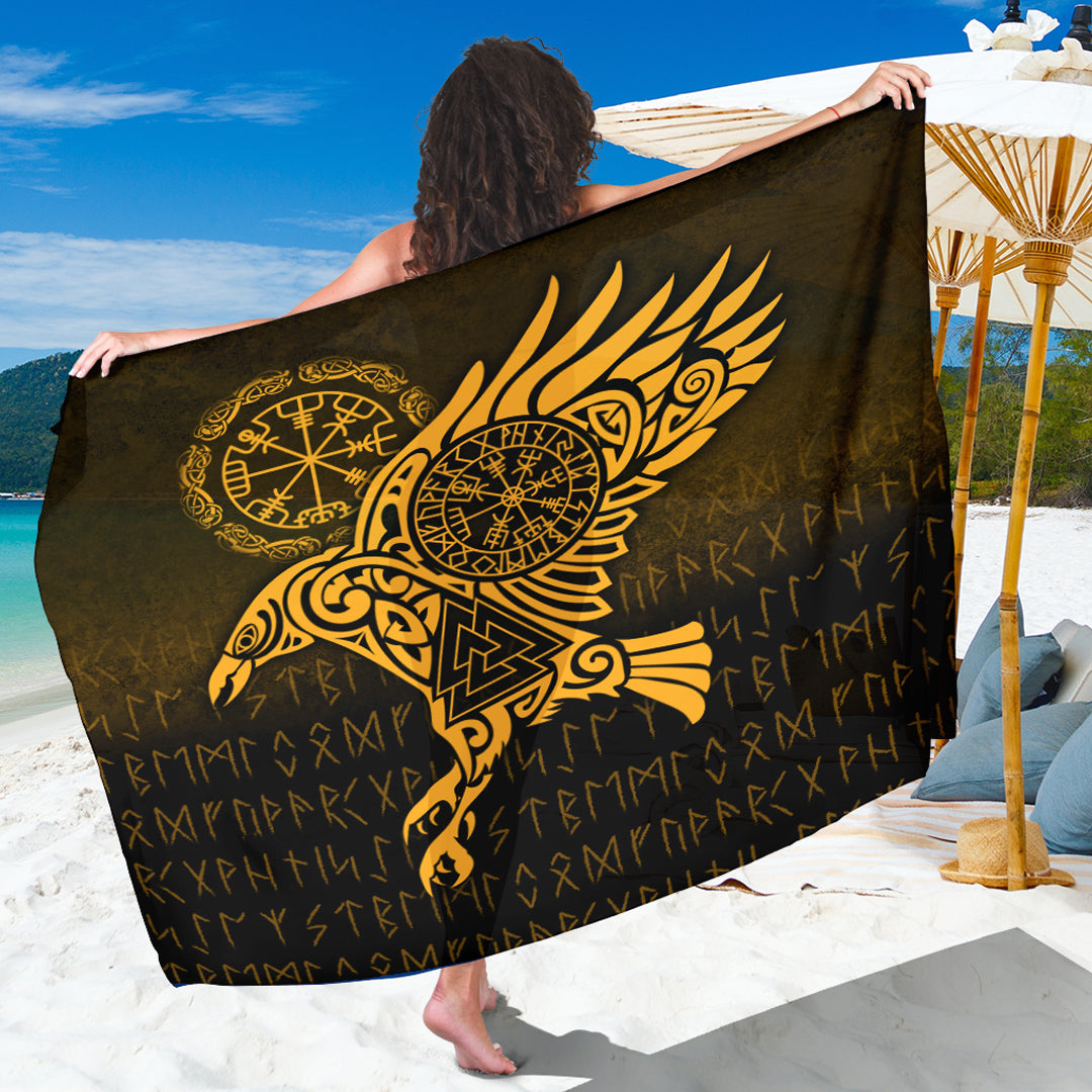 Viking Sarong - Raven Vegvisir Tattoo - Gold Version Sarong RLT12 - Wonder Print Shop