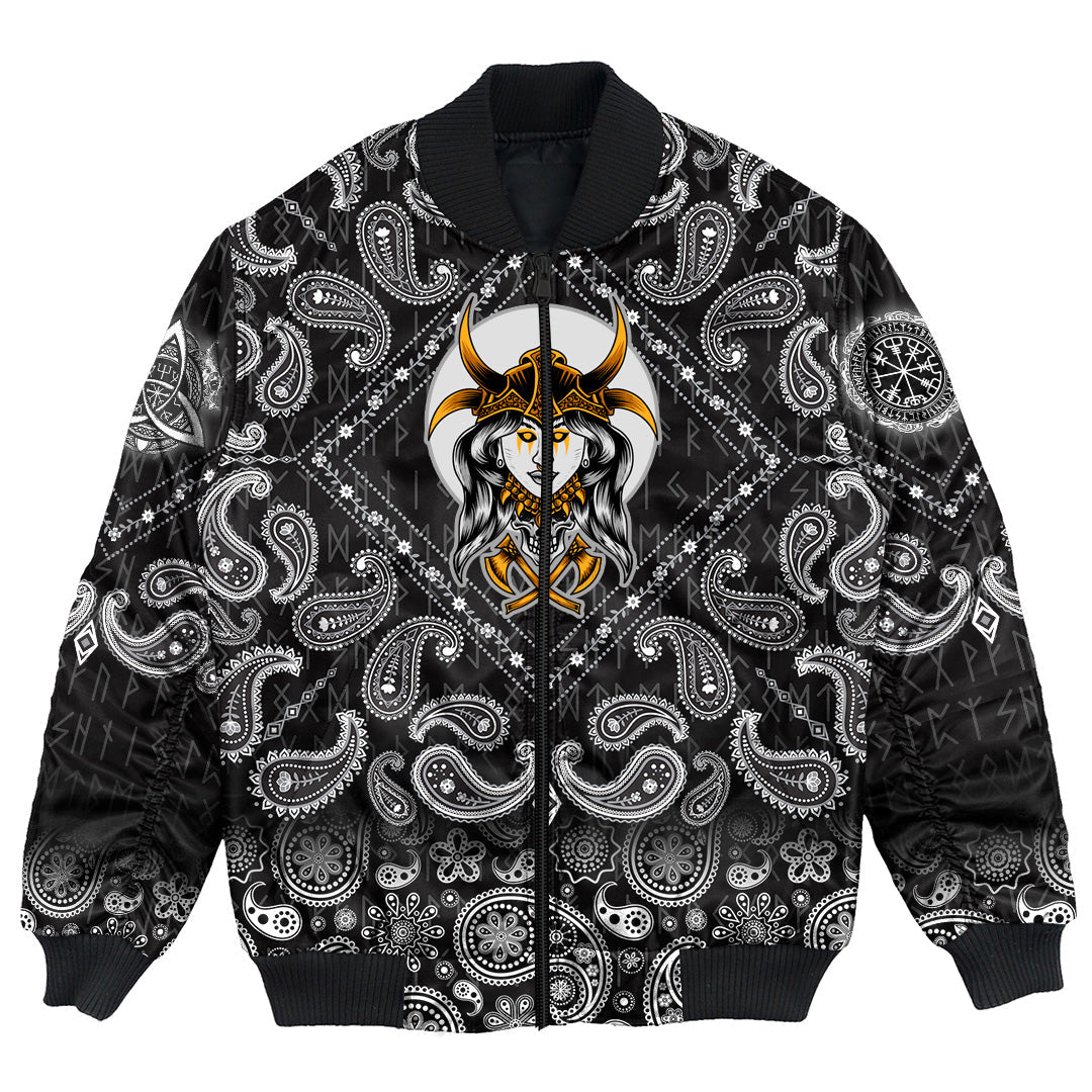 Viking Bomber Jacket Scandinavian God Odin New with Bandana Paisley Style RLT12 - Wonder Print Shop