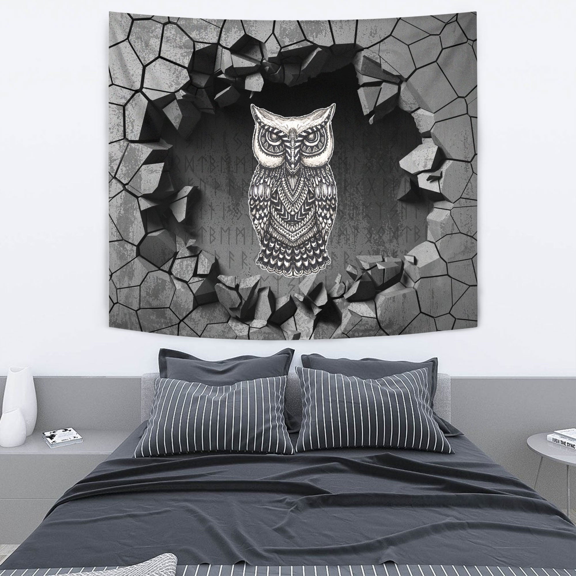 viking-tapestry-scandinavian-black-raven-in-flight-with-outstretched-wings-and-old-norse-tapestry