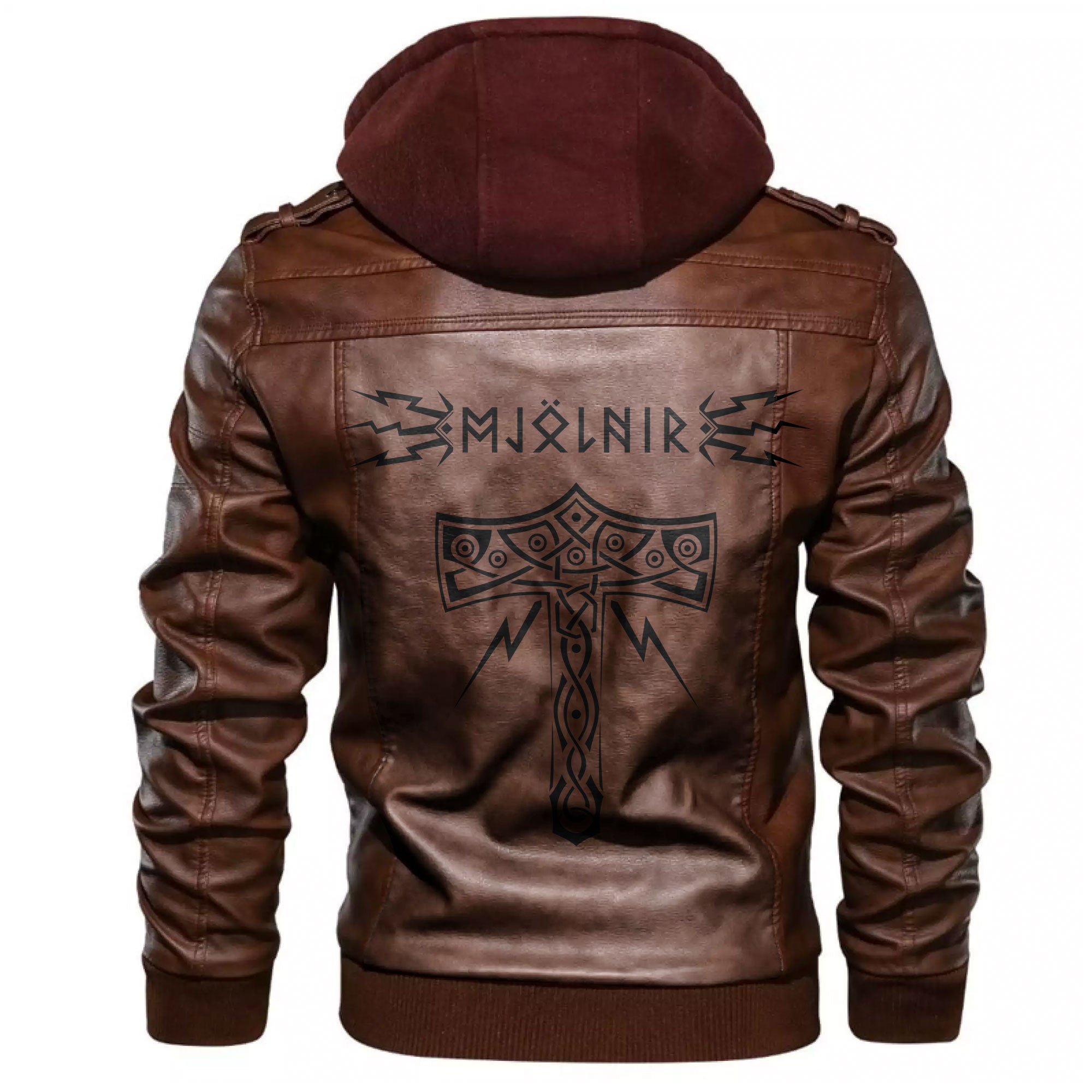 Viking Scandinavian Thor Hammer Mjolnir and Norse Runes Leather Jacket RLT12 - Wonder Print Shop