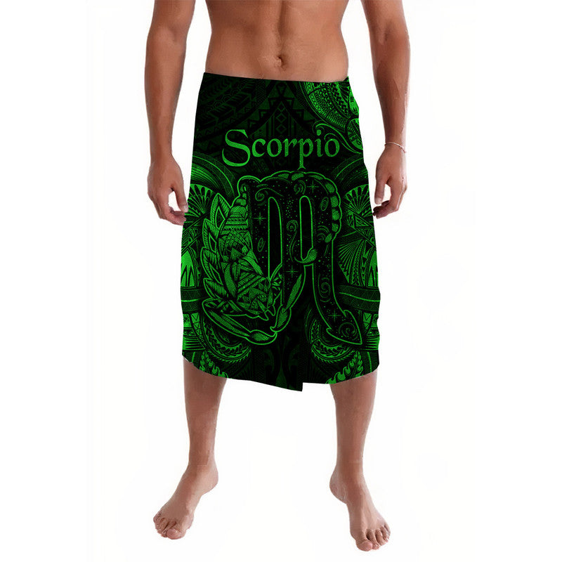 Green and black Scorpio zodiac lavalava sarong with bold tribal print