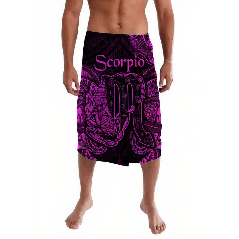 Pink Scorpio Polynesian lavalava with bold purple graphic print