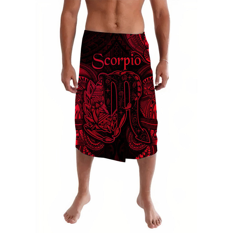 Red and black Scorpio printed lavalava sarong, straight skirt style