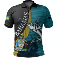 Schwarzes Polo mit Teal Streifen und Fisch-Emblem, Emancipation Day