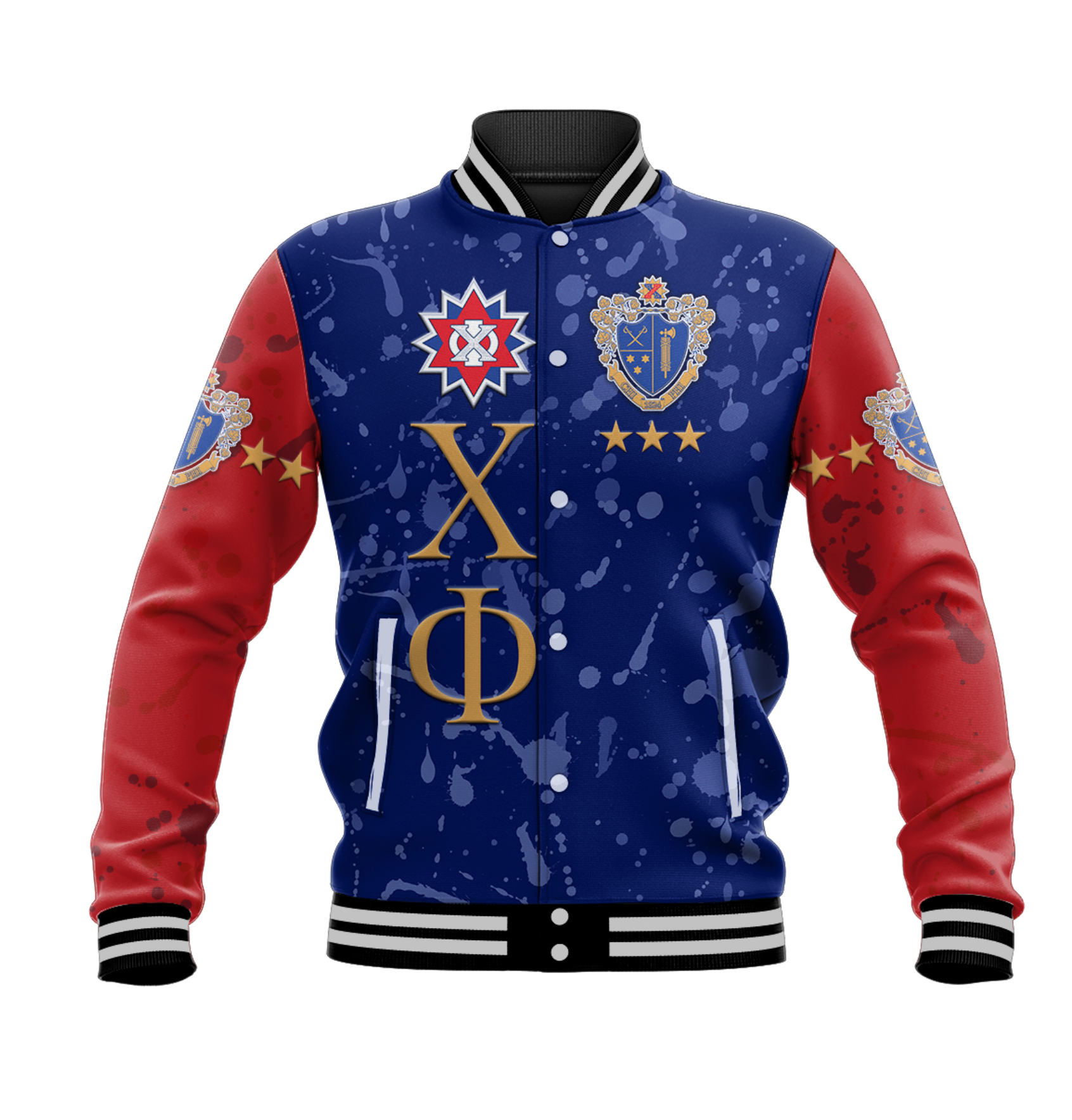 (Custom Personalised) Chi Phi Baseball Jacket Simple Style Blue Scarlet LT8 - Wonder Print Shop