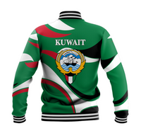Kuwait green baseball jacket, back crest logo and diagonal black/red/white stripe panels