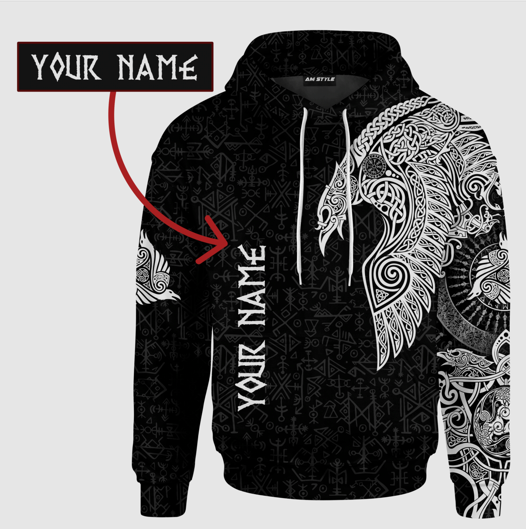 Viking Clothing Viking Raven Tattoo Black Hoodie RLT12 - Wonder Print Shop