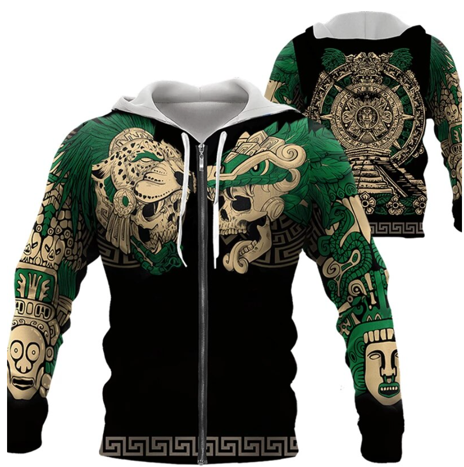 Viking Clothing Aztec Warrior Skull Hoodie RLT12 - Wonder Print Shop