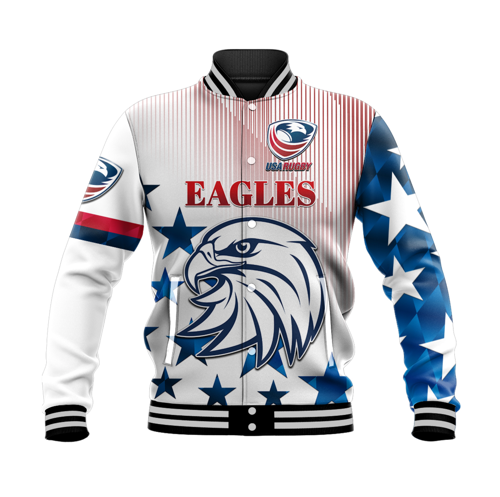 (Custom Personalised) USA Rugby Baseball Jacket Original Vibes - White LT8 - Wonder Print Shop