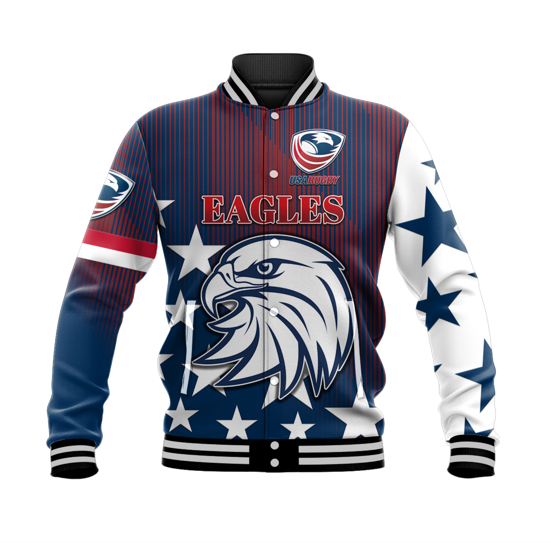 (Custom Personalised) USA Rugby Baseball Jacket Original Vibes - Blue LT8 - Wonder Print Shop