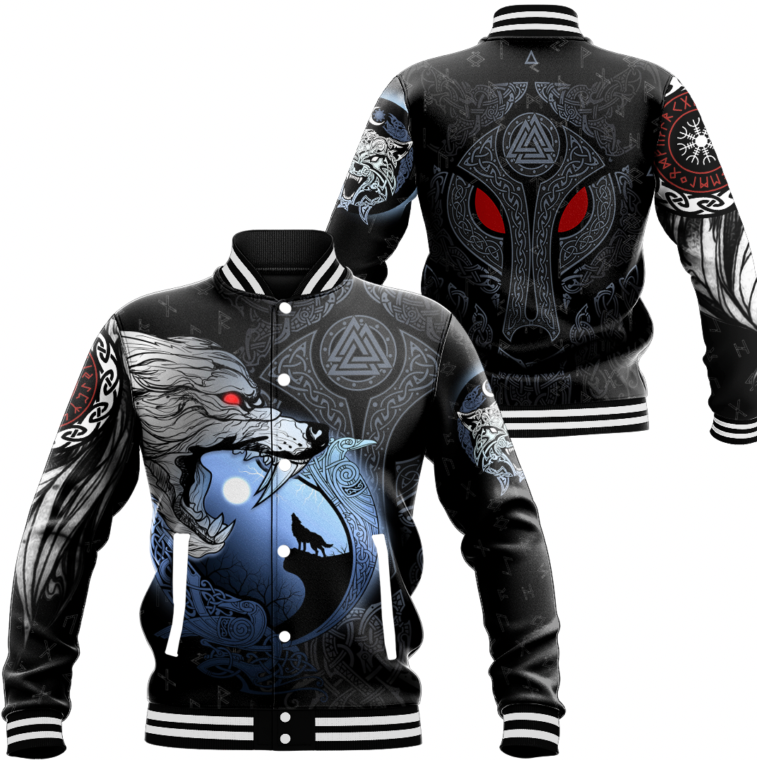 Viking Clothing Fenrir and Moon Baseball Jacket RLT12 - Wonder Print Shop