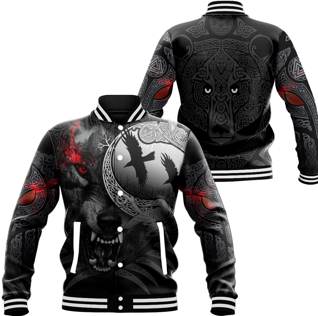 Viking Clothing Angry Moon Wolf Baseball Jacket RLT12 - Wonder Print Shop