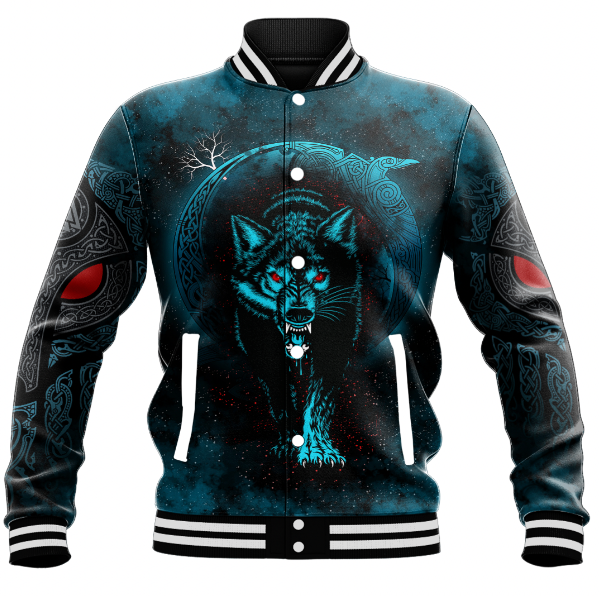 Viking Clothing Moon Wolf Tattoo Baseball Jacket RLT12 - Wonder Print Shop