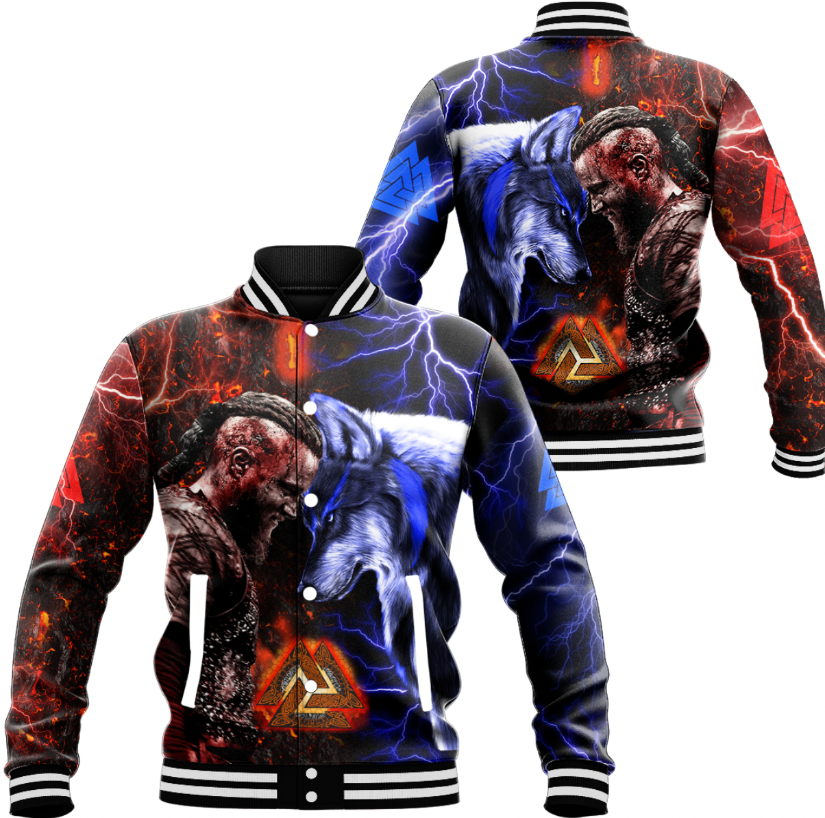 Viking Clothing Ragnar and Wolf Baseball Jacket RLT12 - Wonder Print Shop