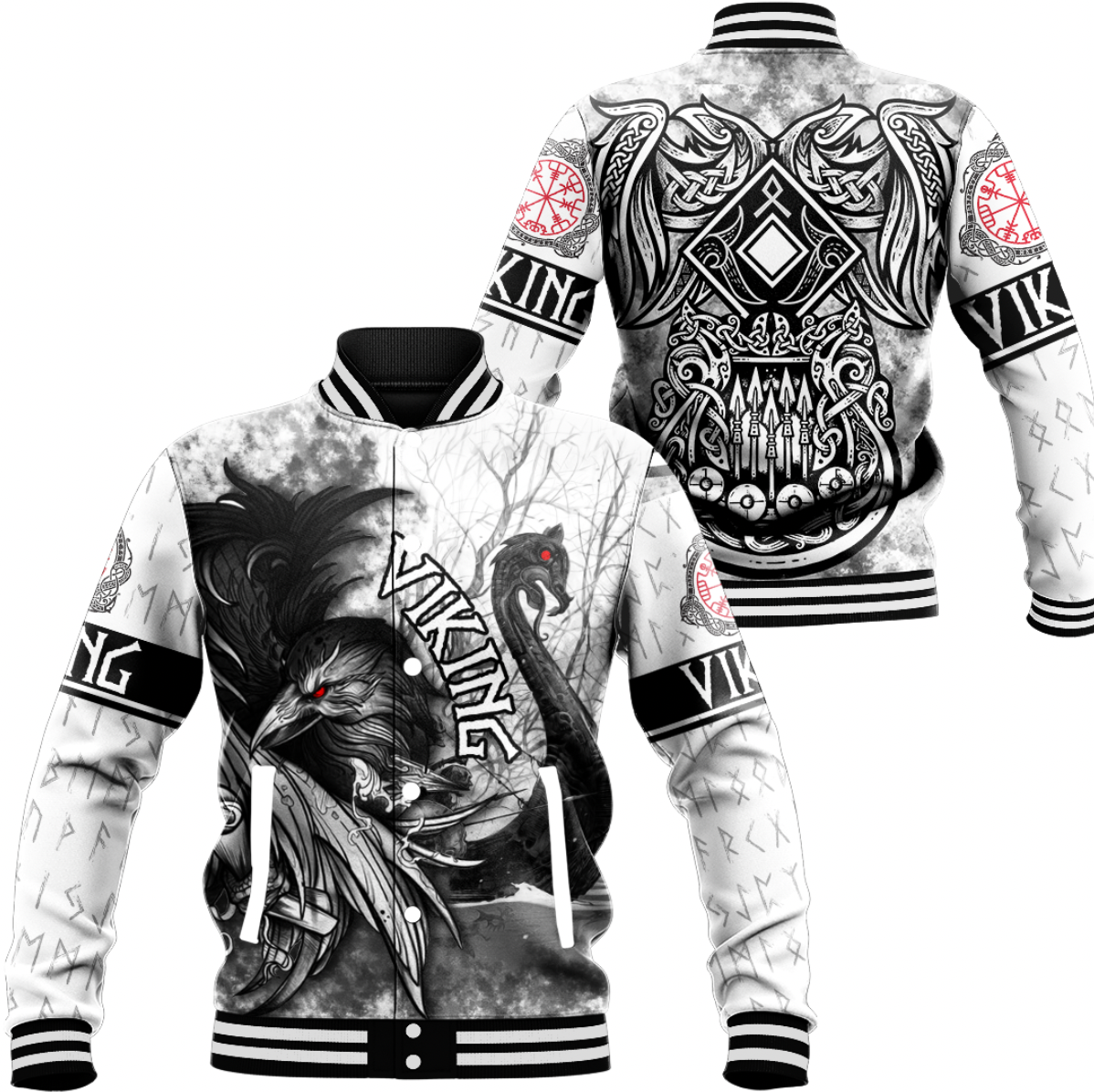 Viking Clothing Raven and Drakkar Baseball Jacket RLT12 - Wonder Print Shop