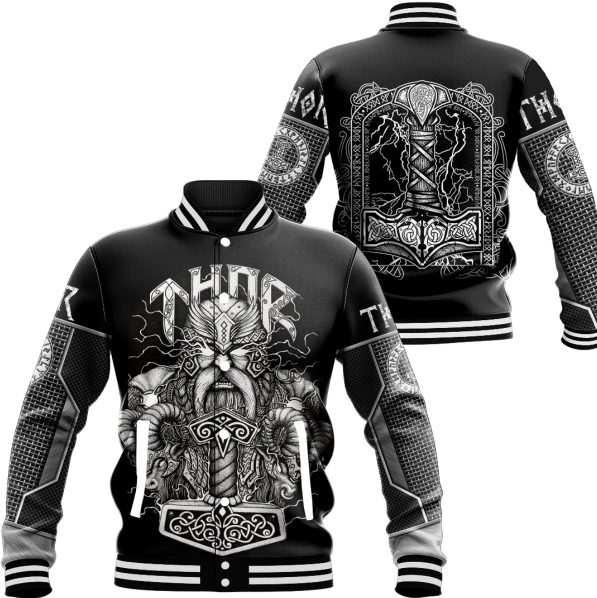 Viking Clothing Thor and Hammer Baseball Jacket RLT12 - Wonder Print Shop