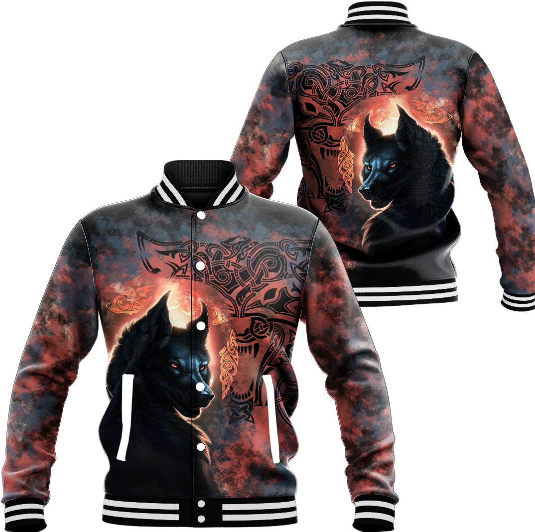 Viking Clothing Viking Dark Wolf Baseball Jacket RLT12 - Wonder Print Shop