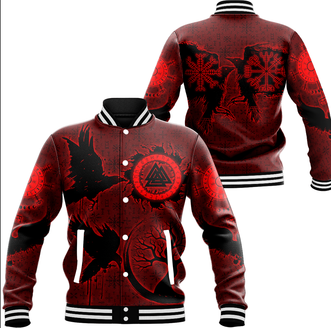 Viking Clothing Raven Valknut Tree Of Life Baseball Jacket RLT12 - Wonder Print Shop