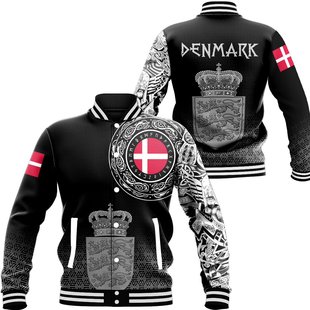 Viking Clothing Viking Denmark Coat of Arms Baseball Jacket RLT12 - Wonder Print Shop