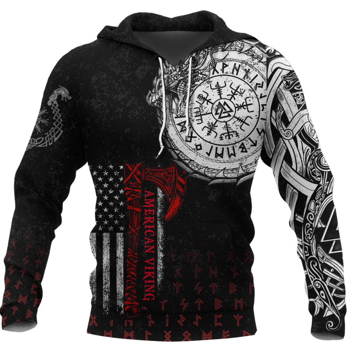 Viking Clothing Viking American Dragon Tattoo Valknut and Vegvisir Hoodie RLT12 - Wonder Print Shop