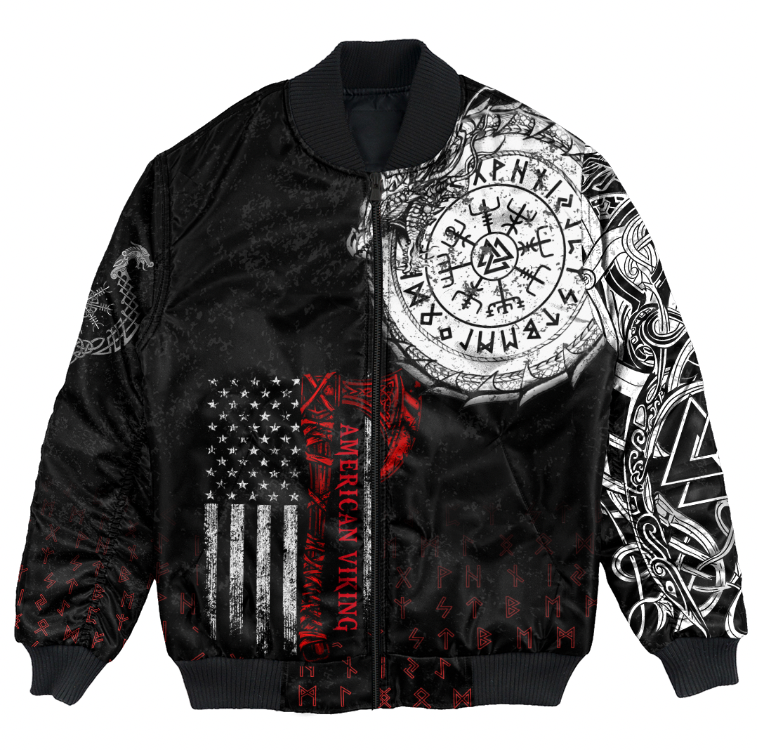 Viking Clothing Viking American Dragon Tattoo Valknut and Vegvisir Bomber Jacket RLT12 - Wonder Print Shop