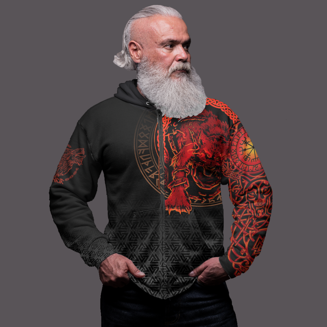 Viking Clothing Viking Fenrir Norse 3D Zip Hoodie RLT12 - Wonder Print Shop