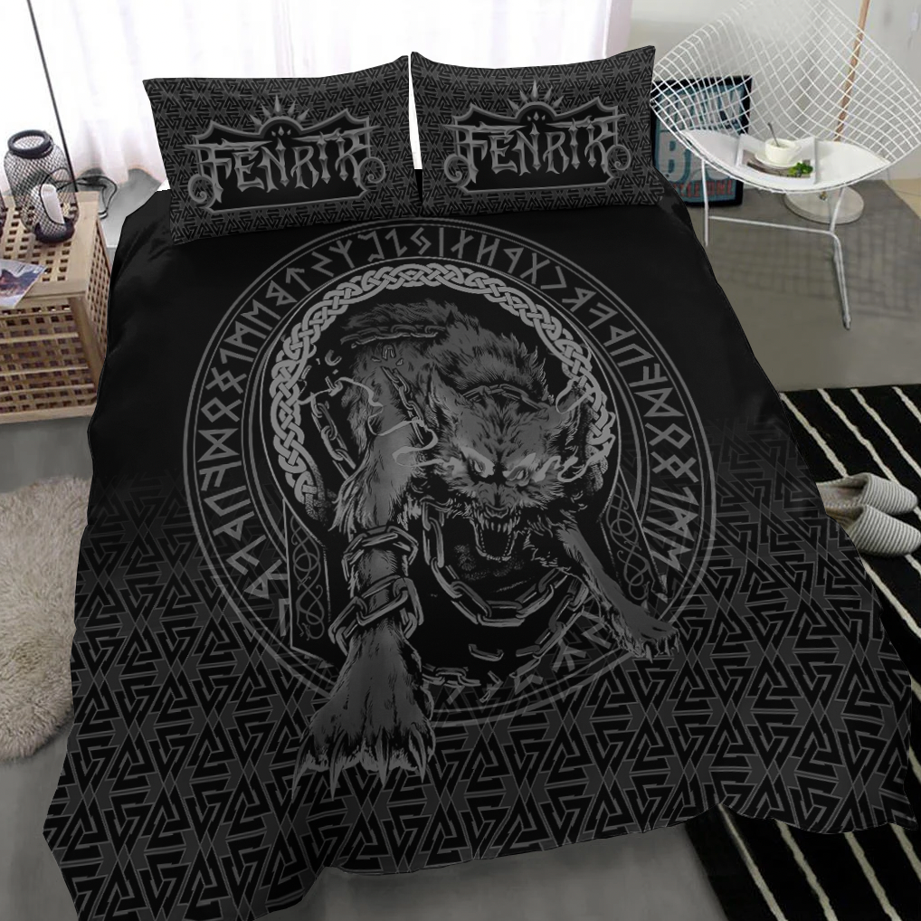 viking-bedding-set-fenrir-norse-3d-tattoo