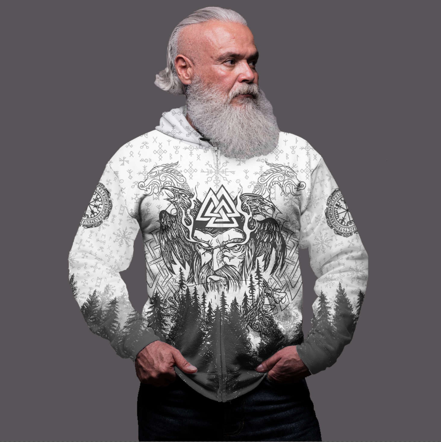 Viking Clothing Viking Odin and Raven Forest Zip Hoodie RLT12 - Wonder Print Shop