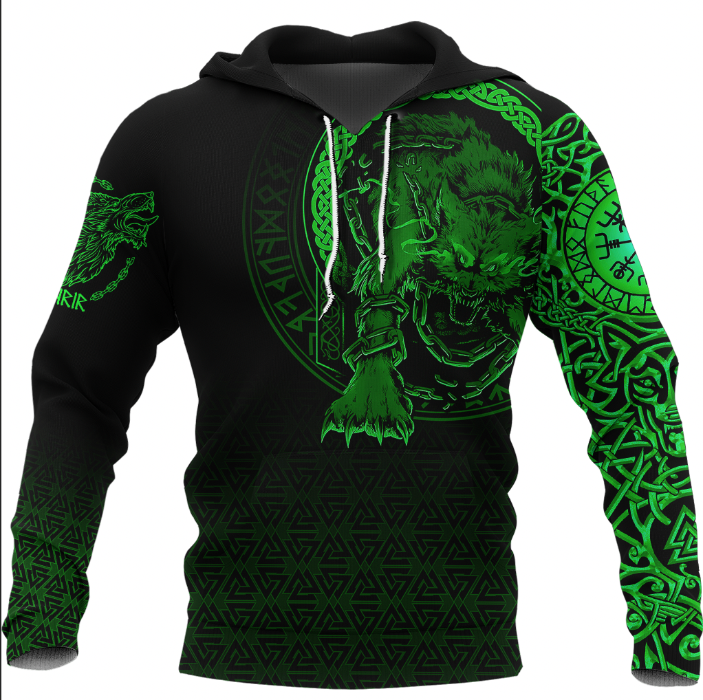 Viking Clothing Viking Fenrir Norse 3D Green Hoodie RLT12 - Wonder Print Shop