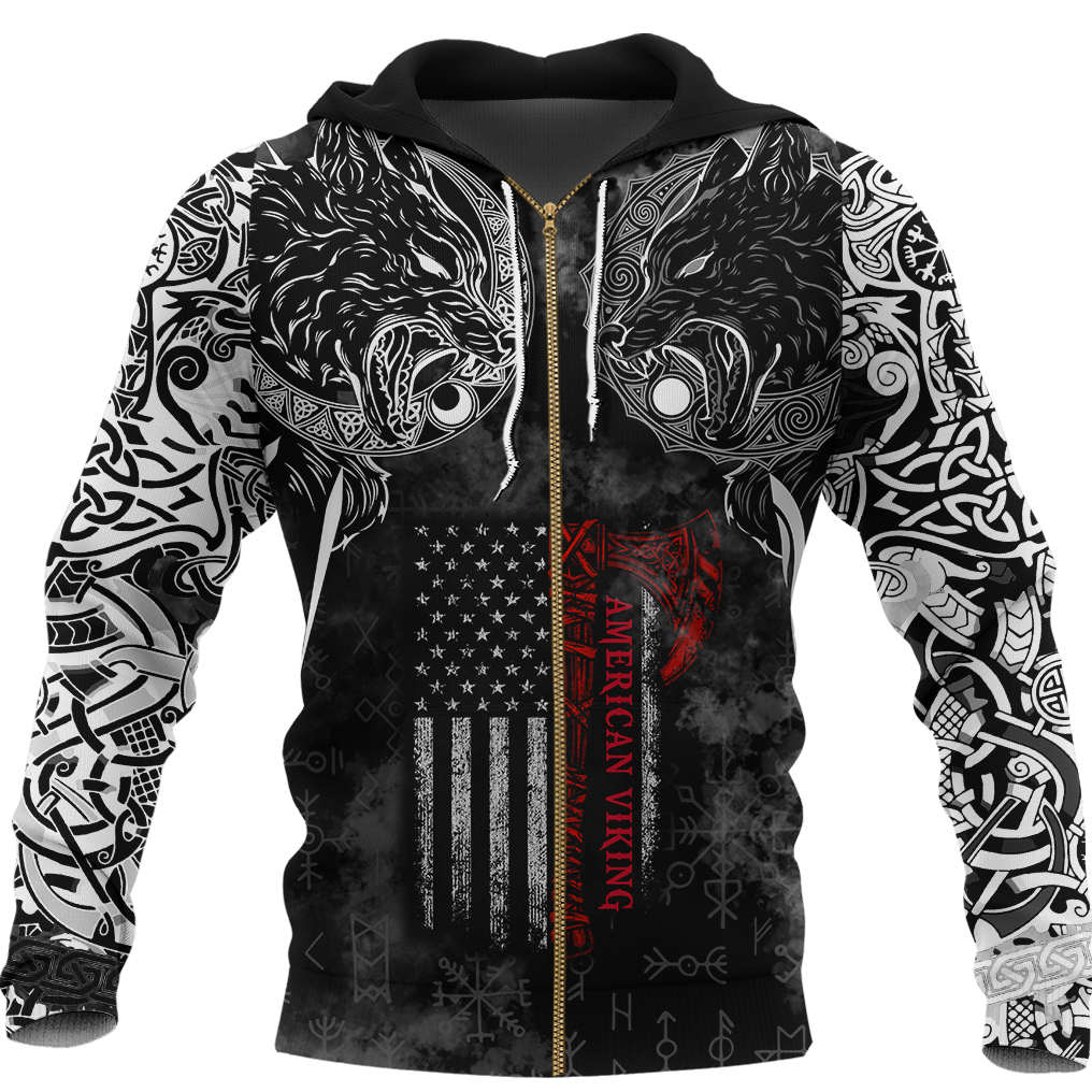 Viking Clothing Hati and Skoll Norse American Viking Zip Hoodie RLT12 - Wonder Print Shop