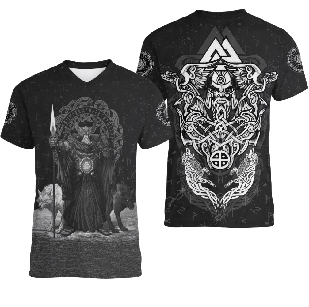 viking-clothing-viking-odin-raven-and-wolf-valknut-v-neck-t-shirt