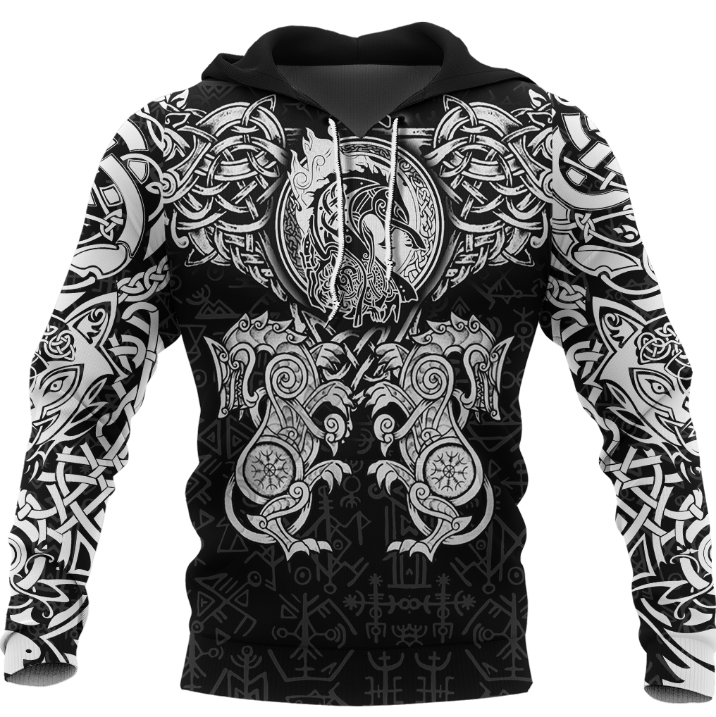 Viking Clothing Viking Dragon and Wolf Tattoo Hoodie RLT12 - Wonder Print Shop