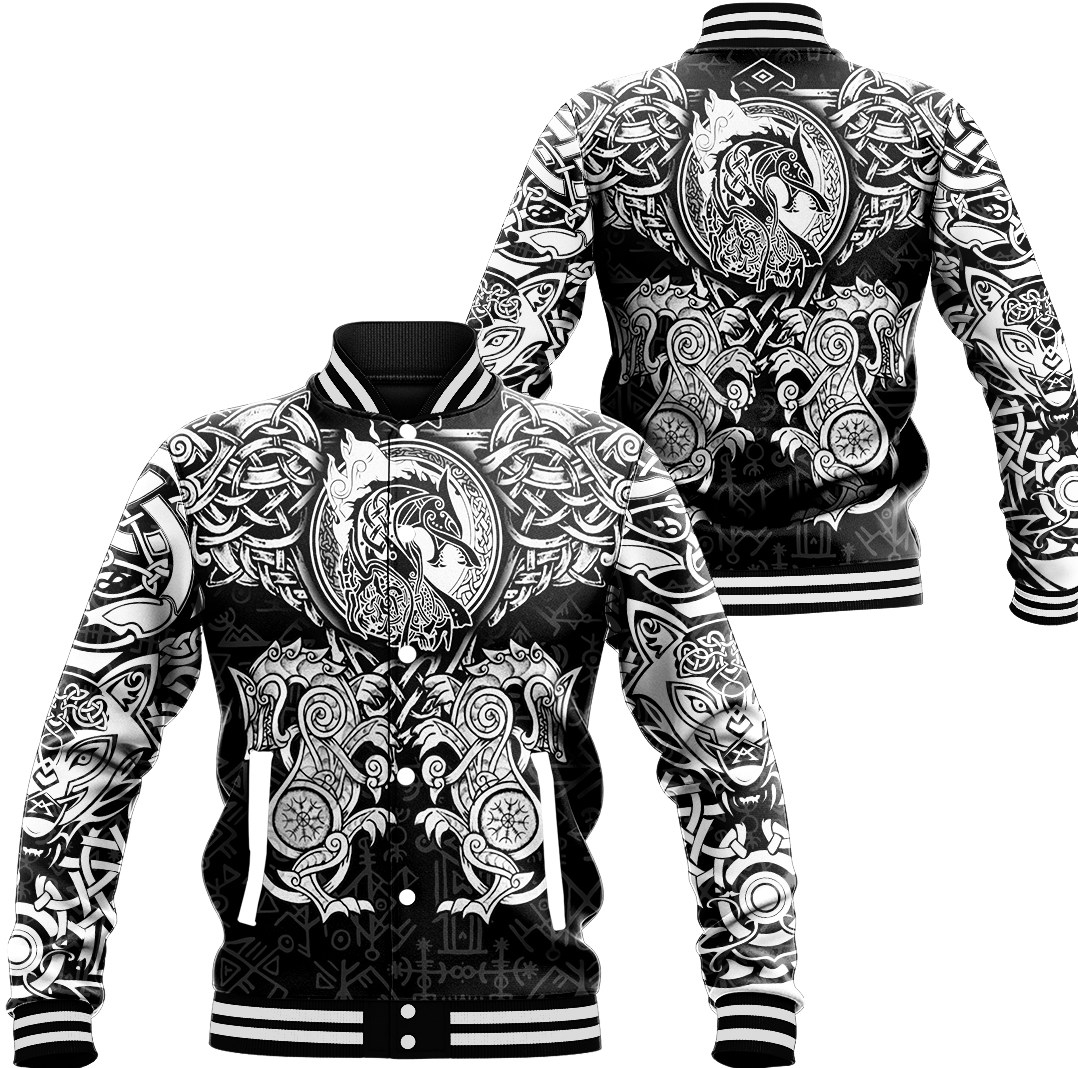 Viking Clothing Viking Dragon and Wolf Tattoo Baseball Jacket RLT12 - Wonder Print Shop