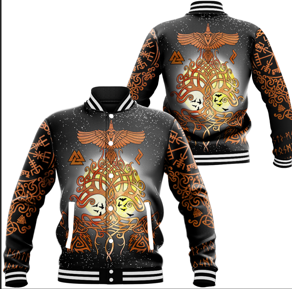 Viking Clothing Yggdrasil Raven and Wolf Baseball Jacket RLT12 - Wonder Print Shop