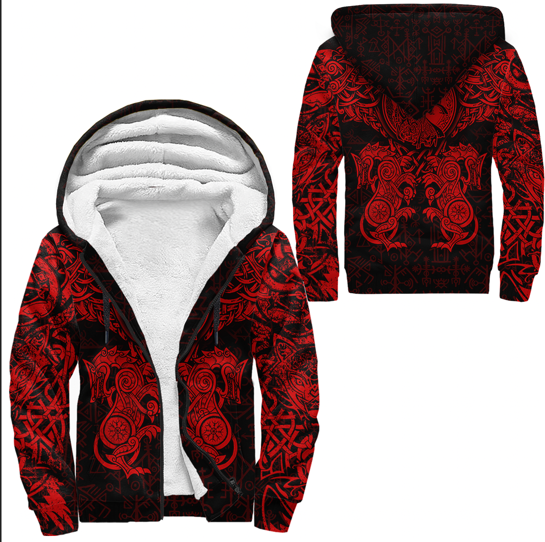 viking-clothing-viking-dragon-and-wolf-tattoo-red-sherpa-hoodie