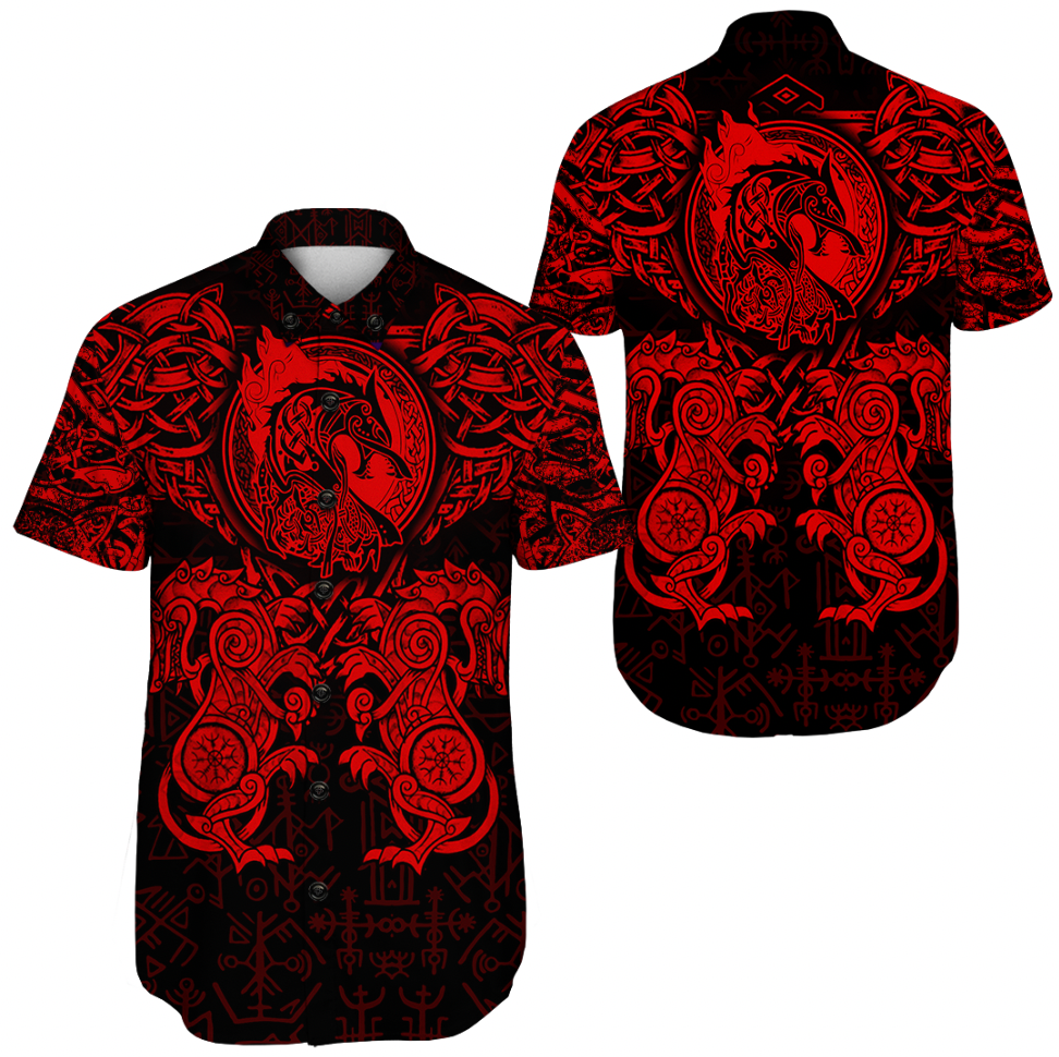 viking-clothing-viking-dragon-and-wolf-tattoo-red-shorts-sleeve-shirt