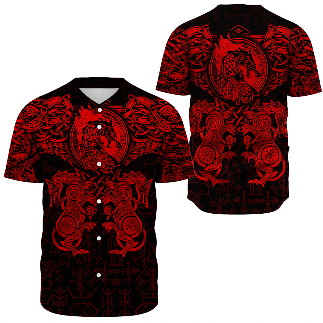 Viking Clothing Viking Dragon and Wolf Tattoo Red Baseball Jersey RLT12 - Wonder Print Shop