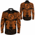 Viking Clothing Viking Dragon and Wolf Tattoo Orange Long Sleeve Button Shirt RLT12 - Wonder Print Shop