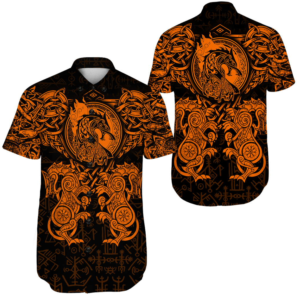 viking-clothing-viking-dragon-and-wolf-tattoo-orange-shorts-sleeve-shirt