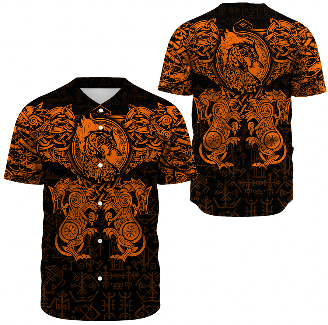 Viking Clothing Viking Dragon and Wolf Tattoo Orange Baseball Jersey RLT12 - Wonder Print Shop