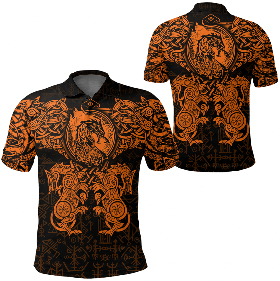 Viking Clothing Viking Dragon and Wolf Tattoo Orange Polo Shirt RLT12 - Wonder Print Shop