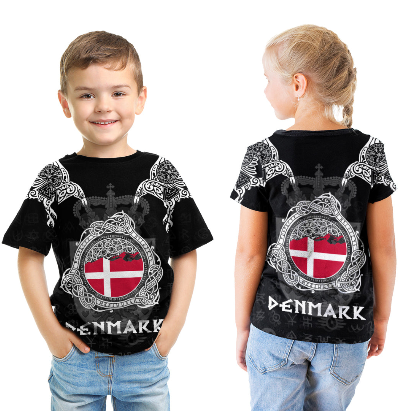 Viking Denmark Style Double Raven of Odin T shirt Kid RLT12 - Wonder Print Shop