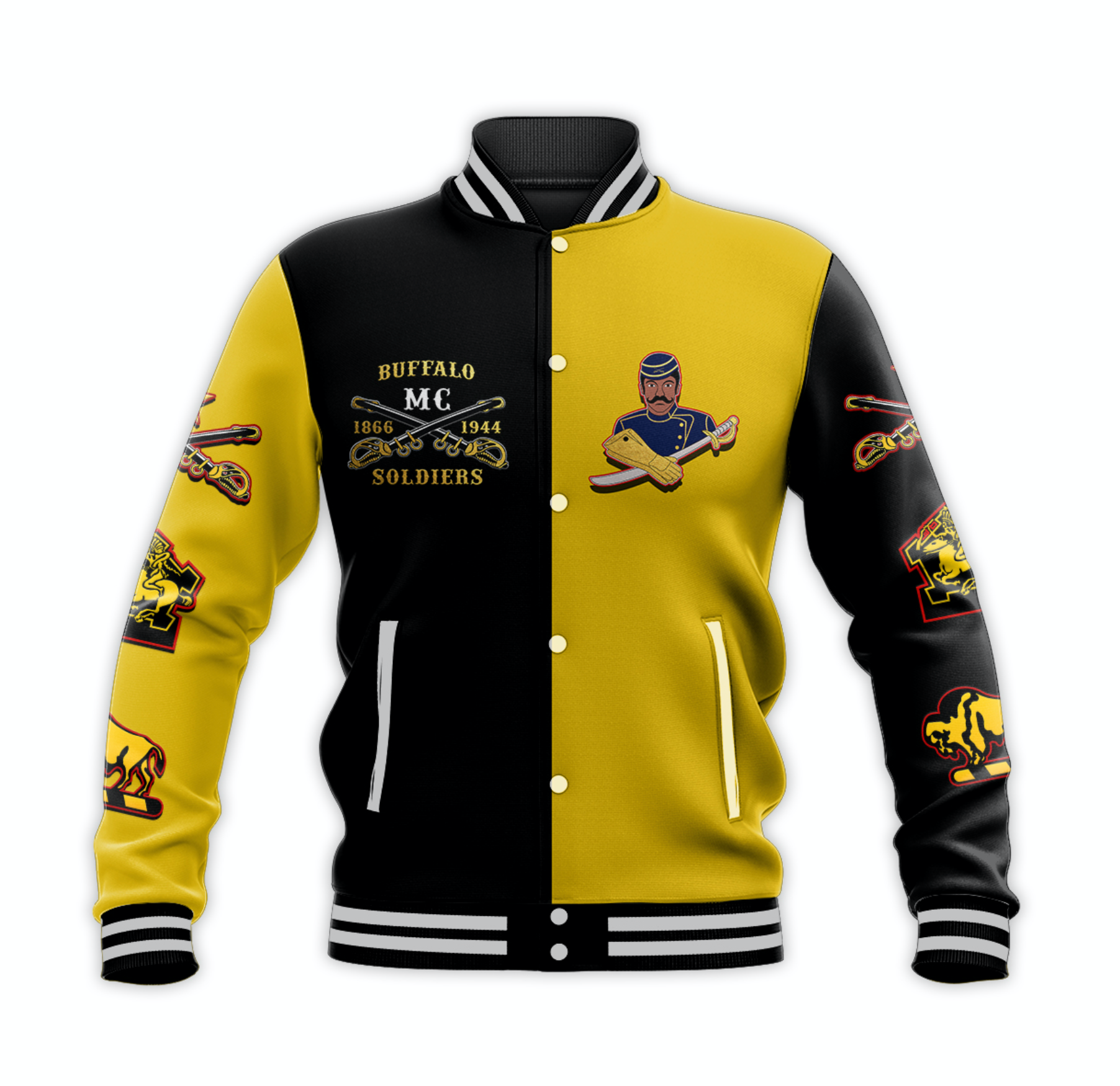 Buffalo Soldiers Baseball Jacket Black-Gold Style LT6 - Wonder Print Shop