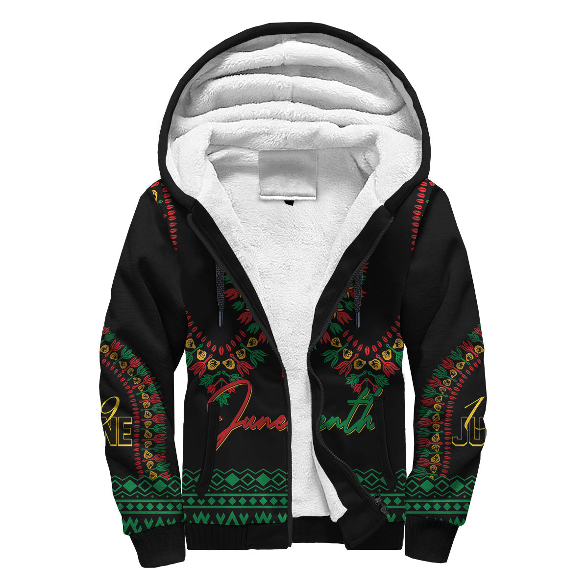 juneteenth-dashiki-personalised-sherpa-hoodie-freedom-united-pan-african-flag