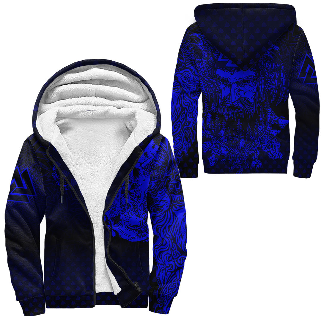 Viking Clothing Viking Odin Raven Tattoo Style Blue Version Raglan Sherpa Hoodie RLT12 - Wonder Print Shop