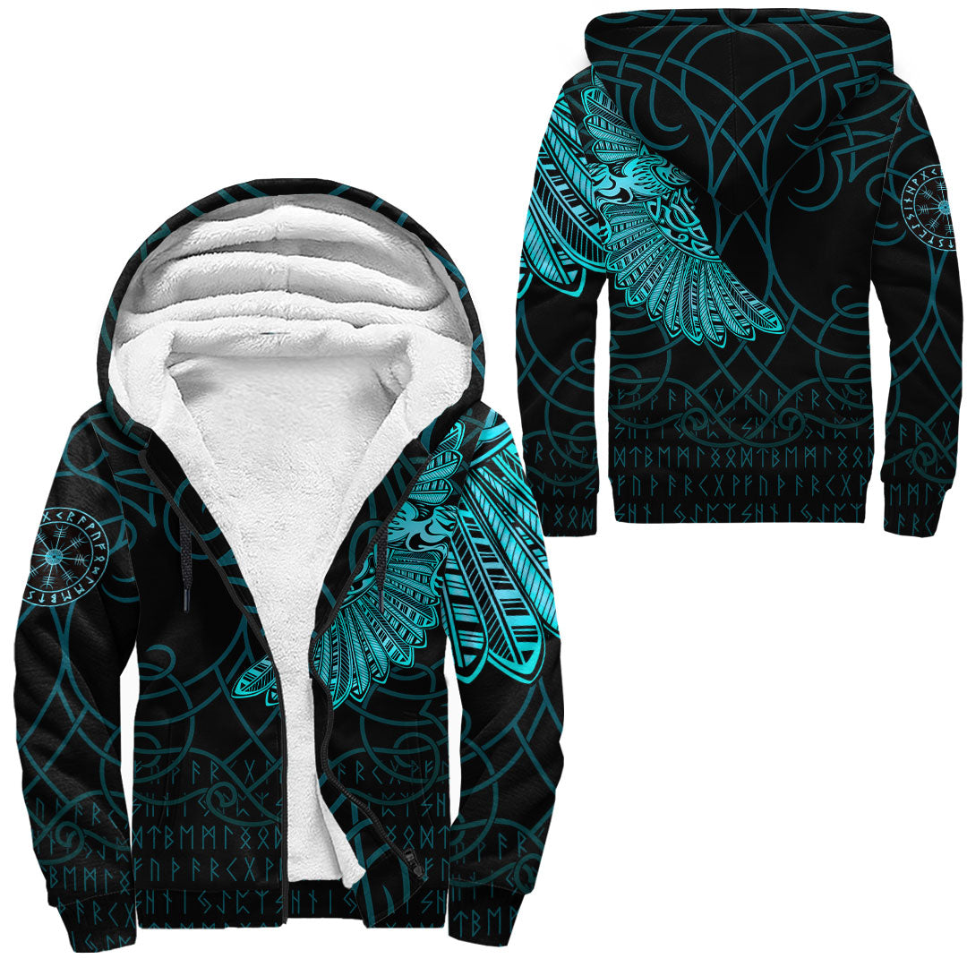 Viking Clothing Viking Odin's Celtic Ravens Cyan Version Sherpa Hoodie RLT12 - Wonder Print Shop