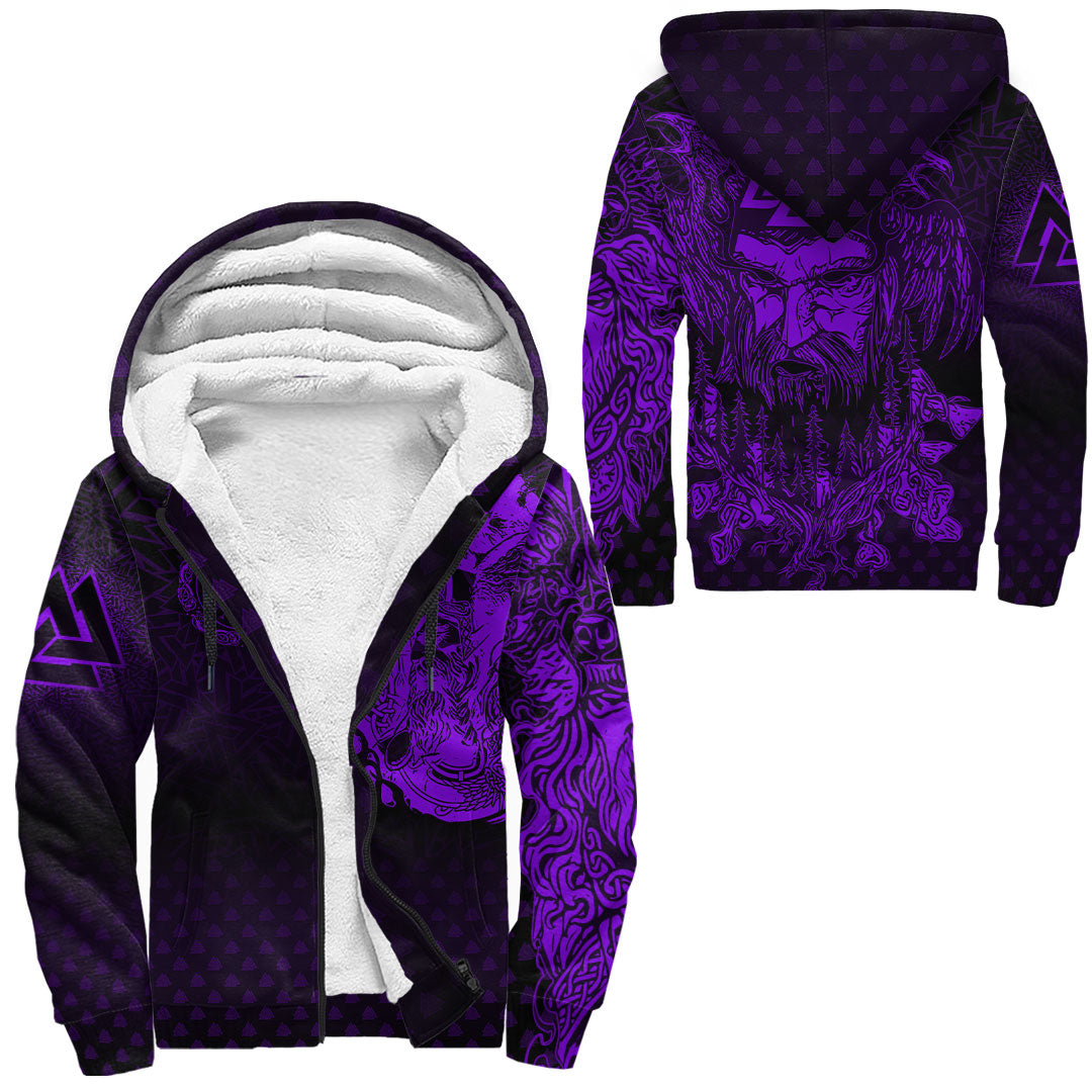 Viking Clothing Viking Odin Raven Tattoo Style Purple Version Raglan Sherpa Hoodie RLT12 - Wonder Print Shop