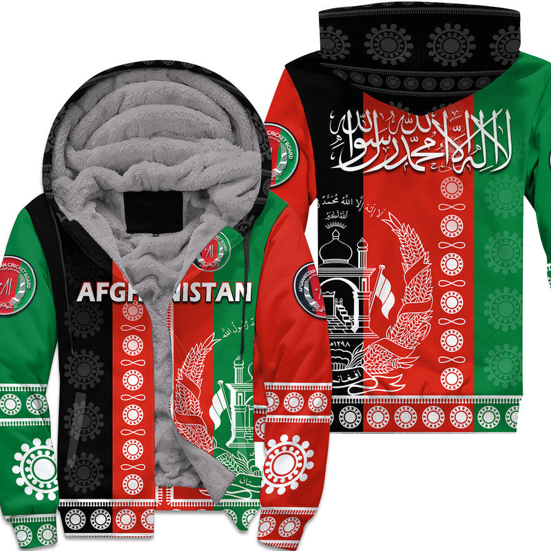 Afghanistan Men's Cricket Team Afghan Traditional Pattern Sherpa Hoodie - Wonder Print Shop