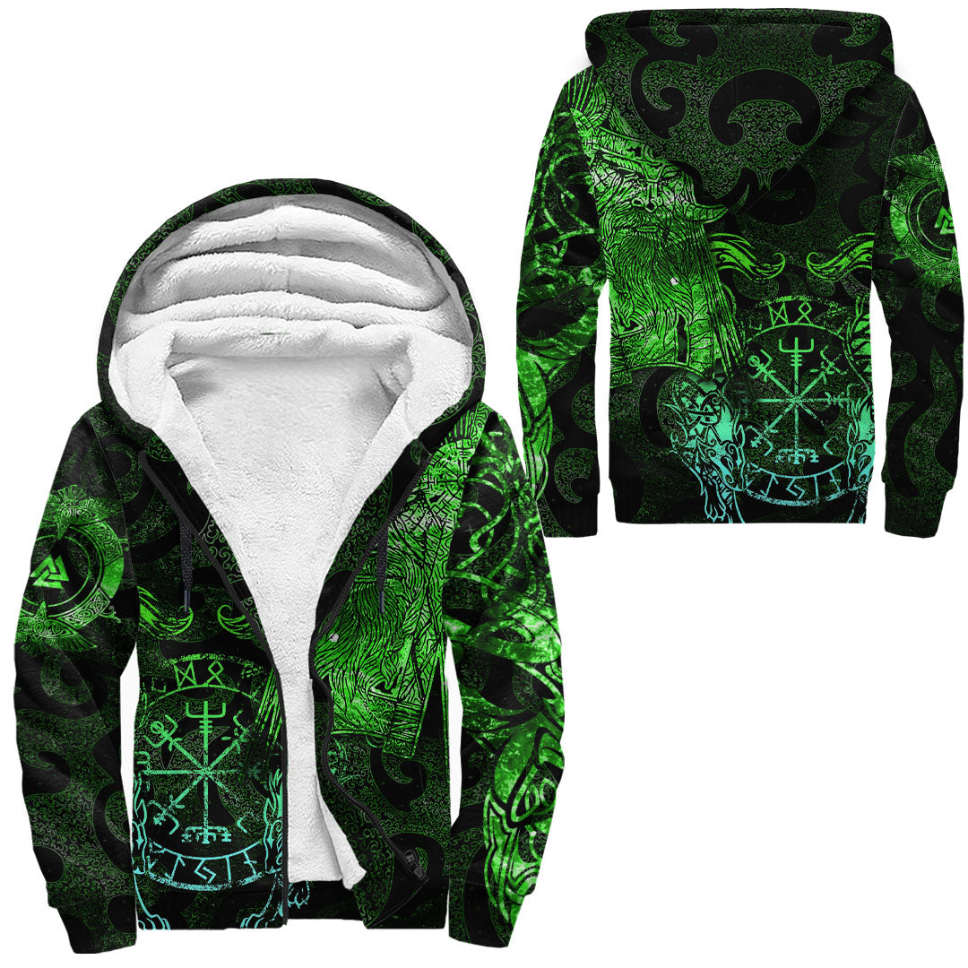 Viking Clothing Viking Odin Tattoo Green Version Sherpa Hoodie RLT12 - Wonder Print Shop